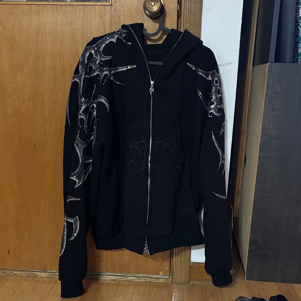 NAMED COLLECTIVE Black Unisex Zip Up Rhinestone Jacket
